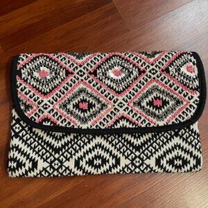 ONLY USED ONCE- Black n White Clutch Bag with Silver and Pink Beading